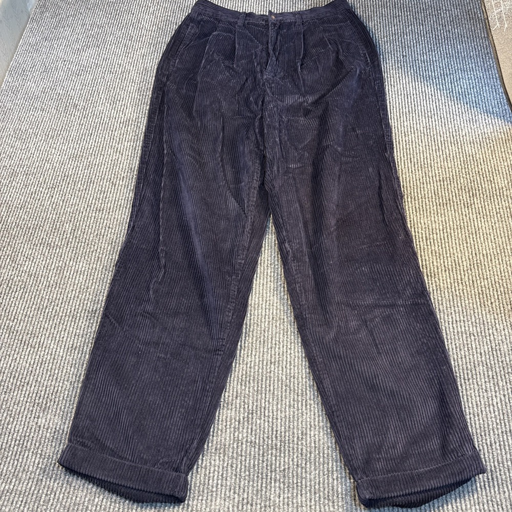 Vintage Eddie Bauer Pant Women 14 navy Corduroy Pleated cuff 30/32 Khakis 90s